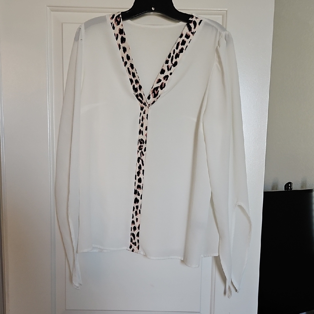 SHEIN White Long Sleeve Tie Front Blouse